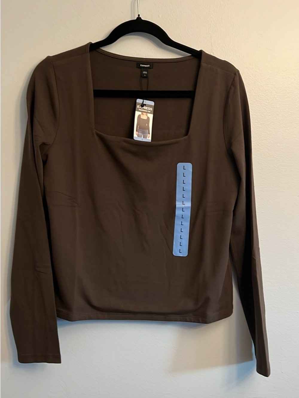 Express Long Sleeve Square Neck Top - Brown
